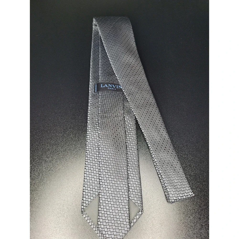 Lanvin Men's Necktie Charcoal Grey Geometric Silk 3.25